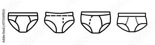 Collection of four different styles of men's briefs underwear fashion icons