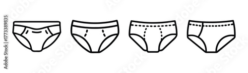 Line art collection of four different styles of men's briefs underwear