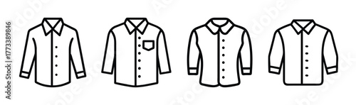 Four button down shirts line art graphic representation apparel clothing collection