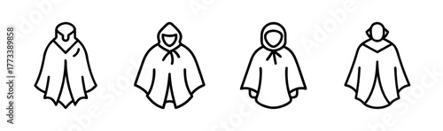 Four different styles of hooded capes jackets outerwear apparel clothing fashion
