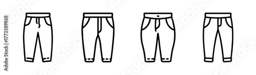 Collection of hand drawn capris pants outline style clothing designs