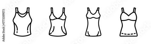 Four simple line art drawings of camisole tops with thin straps