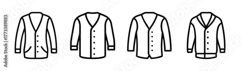 Set of four line art cardigans displaying various styles for fashion design inspiration