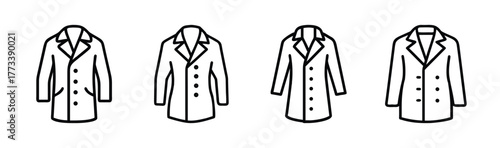 Collection of four lined double breasted coats for fashion and apparel design