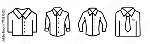 Collection of four sketched button-up shirts and one with a tie for formal attire