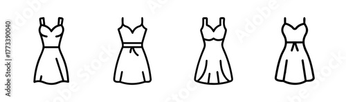 Chic empire waist dresses collection sketch line art fashion design apparel