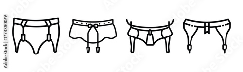 Collection of garter belt designs line art fashion apparel accessories undergarments