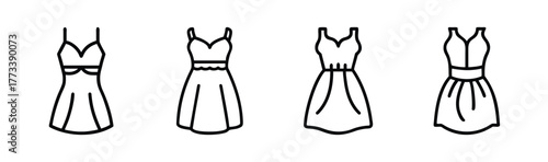 Collection of hand-drawn empire waist dresses for fashion design