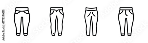 Four outline icons of fashionable leggings showing different styles and fits