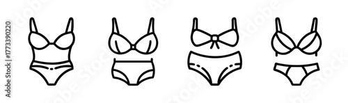 Four simple line art styles of bikini outfits for fashion and design concepts