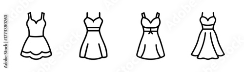 Collection of four sketchy line art a-line dresses for fashion design and apparel concepts
