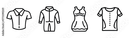 Collection of simple clothing icons featuring a shirt dress jumpsuit and blouse