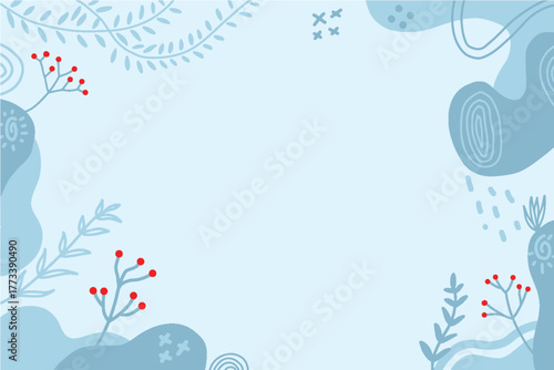 blue nature background with red berries