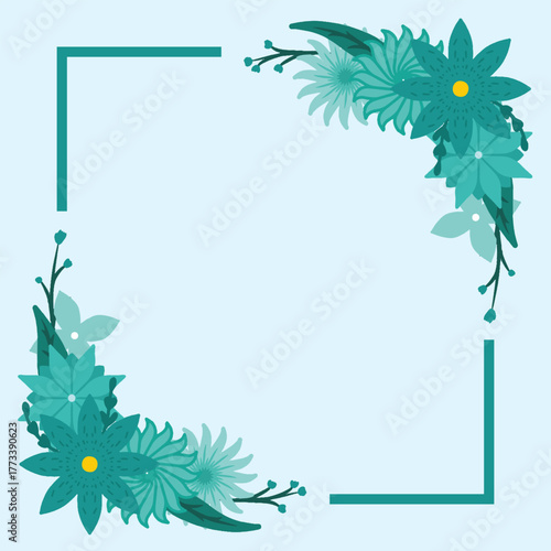 floral corner frame with teal flowers