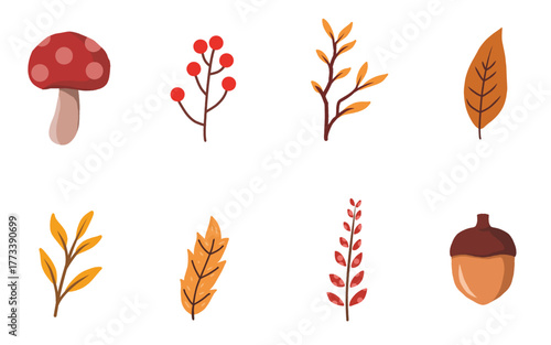 vector autumn forest elements set