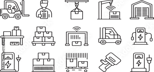 logistics icons, warehouse icons, delivery icons, shipping icons, inventory icons, supply chain icons, storage icons, distribution icons, forklift icon, worker icon, courier icon, package icons, box i