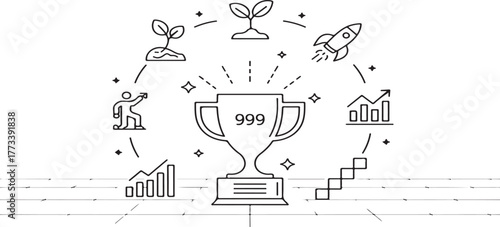 business success, achievement, growth, progress, goals, trophy, award, winner, competition, performance, metrics, startup, development, strategy, planning, finance, chart, graph, rocket, launch, miles