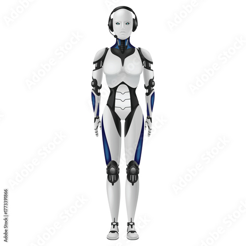 Female Robot AI Customer Service Agent with Headset Illustration