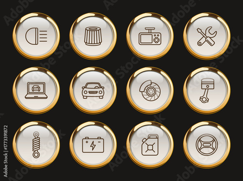 car service gold rimmed icons. car service gold rimmed icons for web and ui design, mobile apps, print polygraphy and promo advertising business