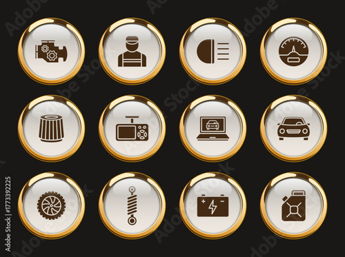 car service gold rimmed icons. car service gold rimmed icon set for web, mobile apps, ui design, print polygraphy and promo advertising business