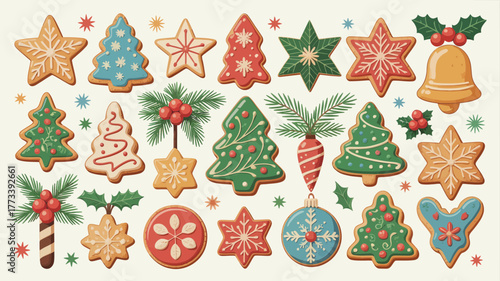 A variety of decorated christmas cookies and ornaments