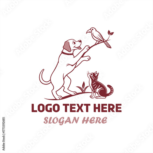 Pet Care Logo Design with Dog, Cat, and Bird Illustration – Veterinary, Animal Clinic, or Pet Shop Branding
