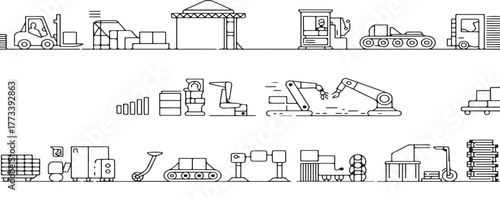 logistics icons, warehouse icons, shipping, delivery, transport, cargo, freight, supply chain, inventory, storage, distribution, line icons, outline icons, minimal, thin line, vector, black and white,