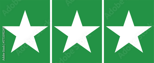 Three bright white five-pointed stars on vibrant kelly green backgrounds. A clean, modern graphic element signifying excellence, quality, and achievement