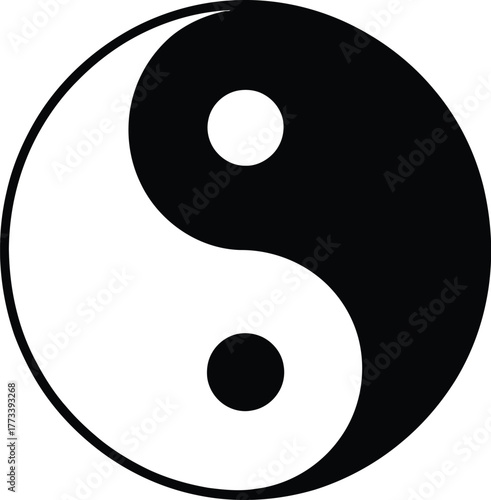 Classic black and white Yin Yang symbol representing balance and harmony, a simple circular icon with contrasting dots in a S-shaped curve