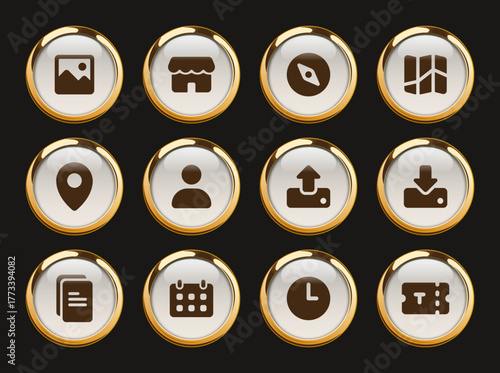 gold rimmed icons. gold rimmed icon set for web, mobile apps, ui design, print polygraphy and promo advertising business