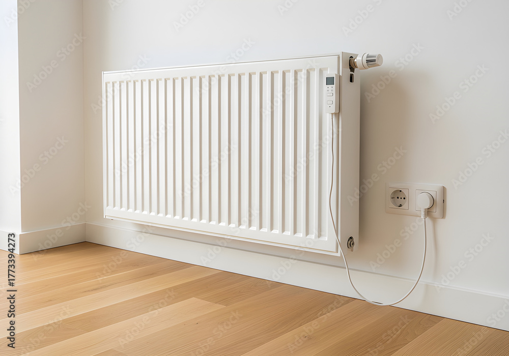 custom made wallpaper toronto digitalModern White Radiator with Thermostat in Empty Room with Wooden Floor and White Wall