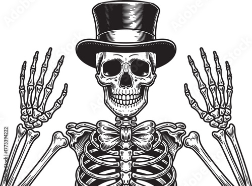 Skeleton with top hat and bow tie illustration - American Ghost Walks