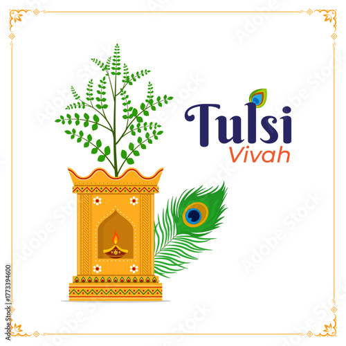 Vector illustration of Tulsi Vivah social media template