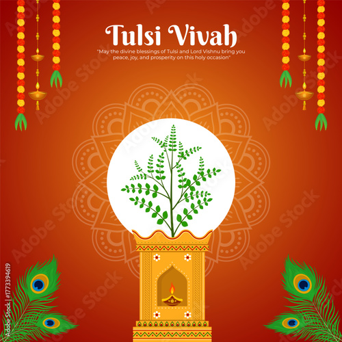 Vector illustration of Tulsi Vivah social media template
