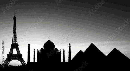 Famous landmarks silhouette skyline world travel