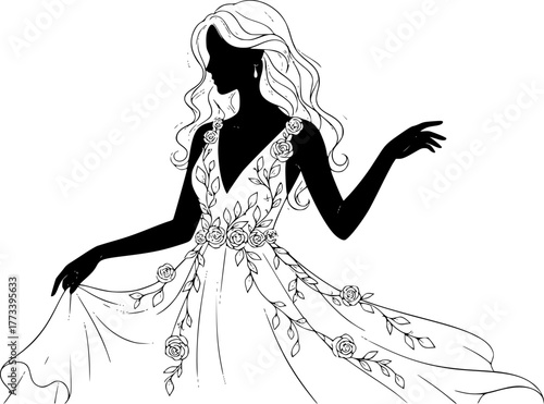 Bride Silhouette Isolated, Princess Vector Silhouette
