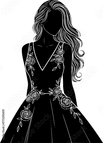 Bride Silhouette Isolated, Princess Vector Silhouette
