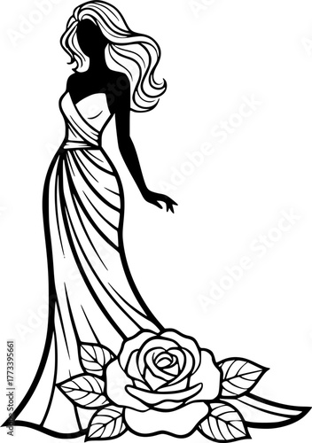 Bride Silhouette Isolated, Princess Vector Silhouette
