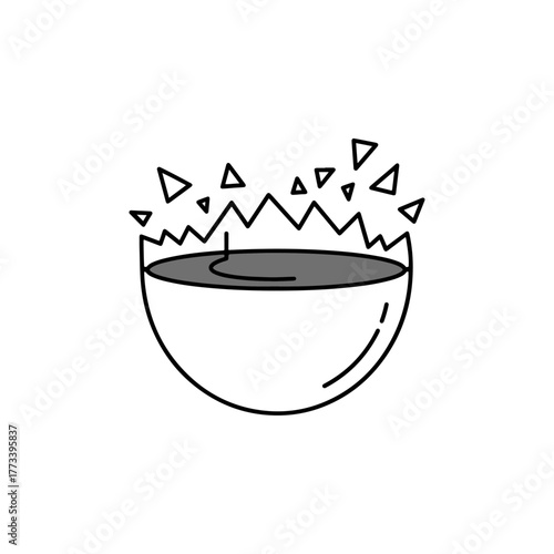 Stylized boiling concoction in a round bowl, dynamic explosion of triangles, vibrant energy concept