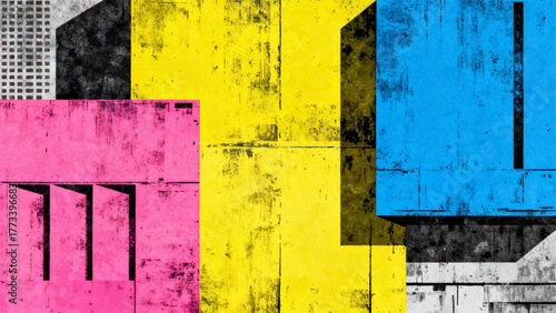 Aesthetics backgrounds of the 1990s with style of retro risographs grainy color fades, large shapes, exaggerated
figures and layering of different subject matter.