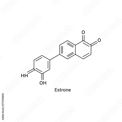 Estrone, a naturally occurring estrogen steroid hormone, represented by its detailed chemical structure formula