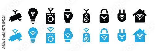 Collection of smart home icons with wifi symbol, isolated on white background