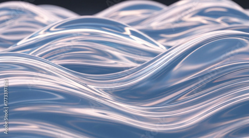 Abstract smooth silver blue wavy texture Liquid metal waves surface background closeup render