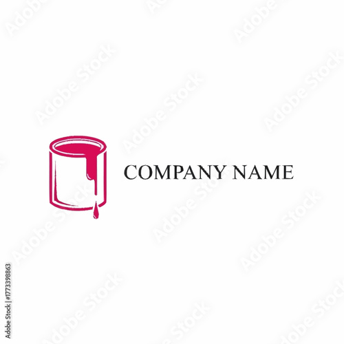 Pink paint can with dripping paint logo design.