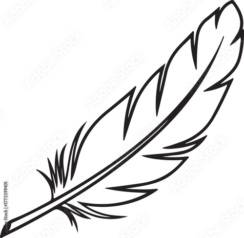 Elegant Feather Icon – Minimalist Black and White Line Art for Nature, Writing, and Symbolic Themes