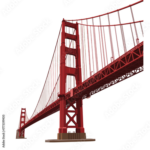 Striking Red Golden Gate Bridge Isolated Vector Illustration, Iconic San Francisco Landmark