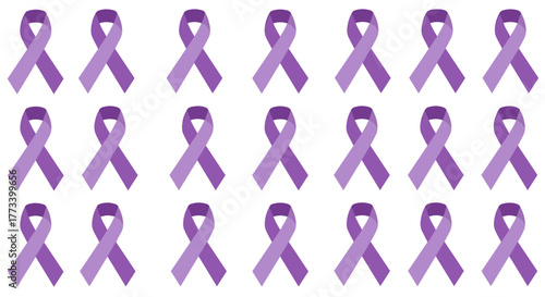 Repeating Pattern of Purple Awareness Ribbons for Various Cancer and Disease Campaigns