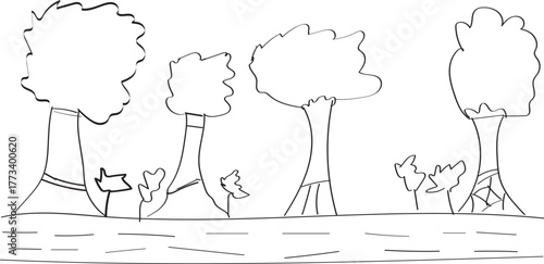 Doodle Style Tree and Plant Illustration