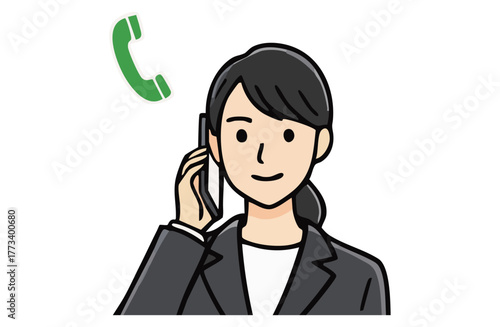 スマートフォンで通話するビジネスウーマン（上半身・シンプルカラー）