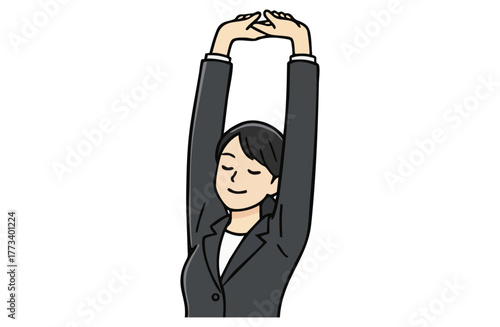 ストレッチで体をほぐすビジネスウーマン（上半身・シンプルカラー）